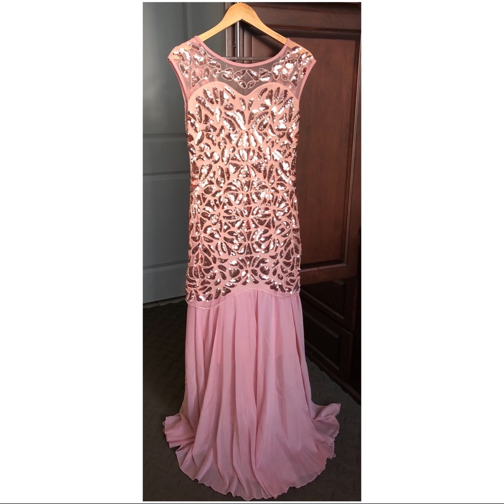Pink floor length sequin dress